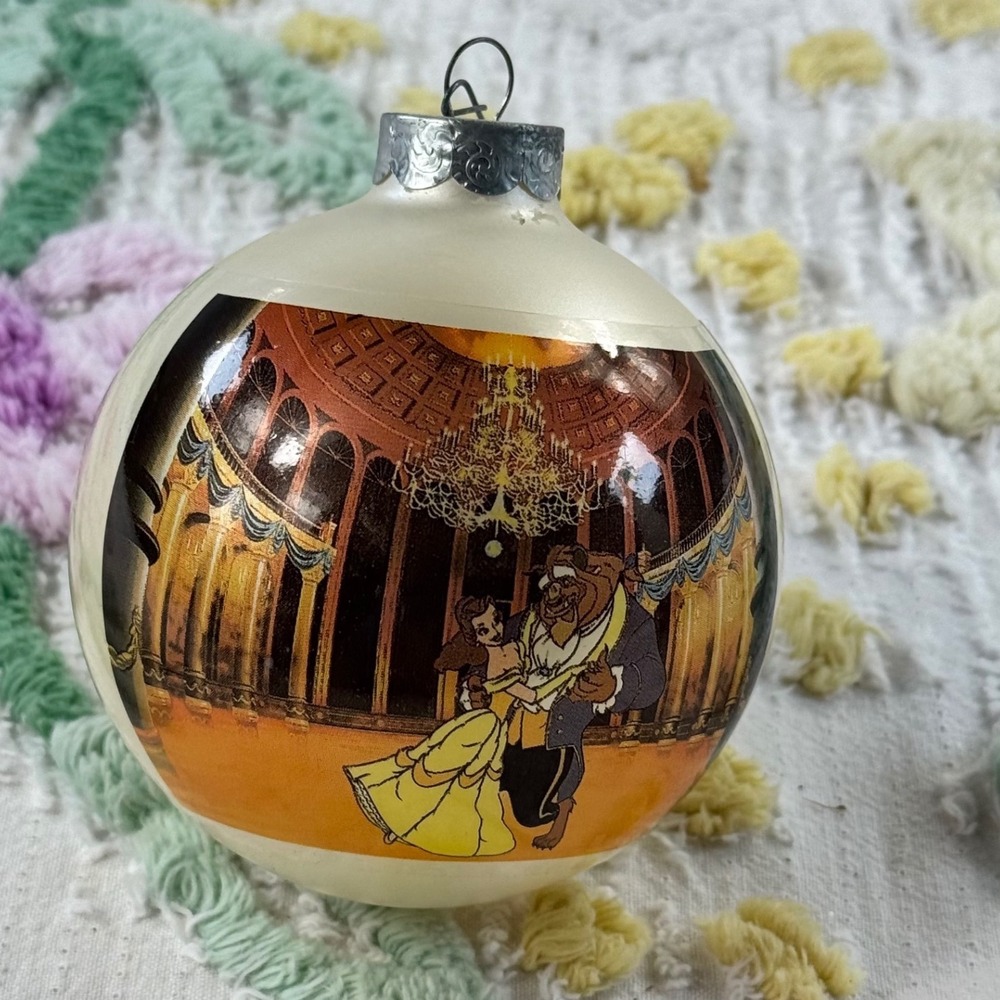 Vintage Disney Beauty and the Beast Christmas 1993 Schmid Glass Ball Ornament